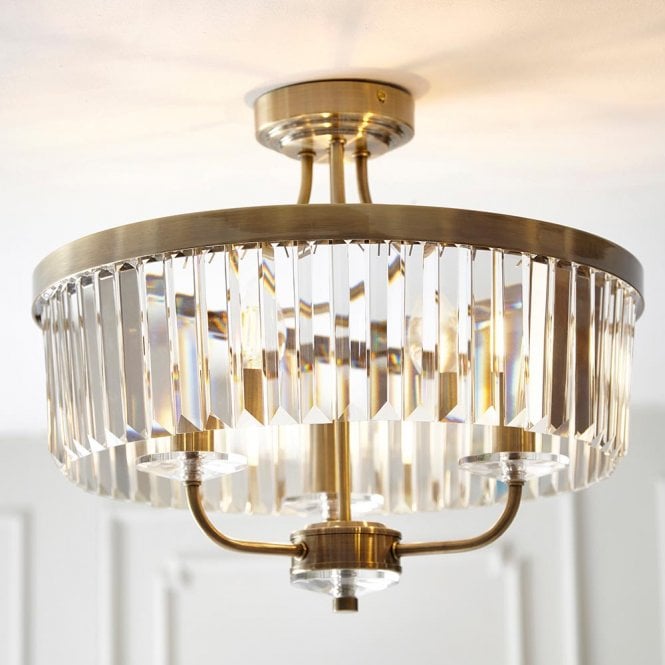 Aspire Lighting Carol 3 Light Antique Brass Semi Flush