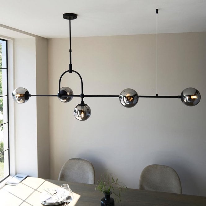 Aspire Lighting Erin Black Linear Pendant Smoked Glass