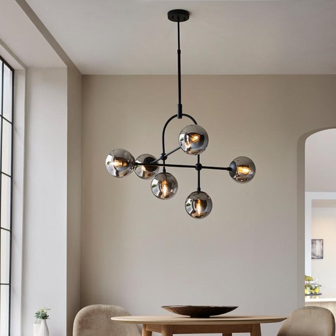 Aspire Lighting Erin Black Pendant C/W Smoked Shades