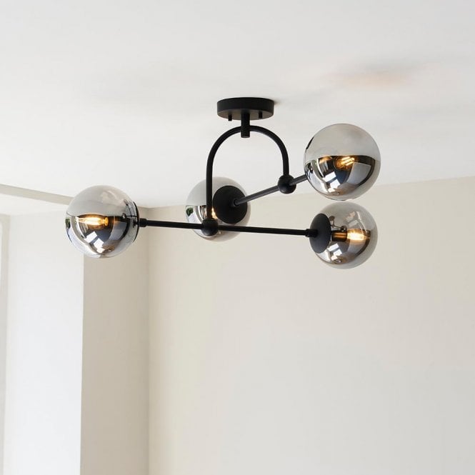 Aspire Lighting Erin Black Semi Flush C/W Smoked Shades