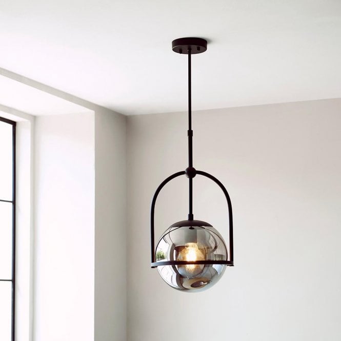 Aspire Lighting Erin Single Black Pendant C/W Smoked Shade