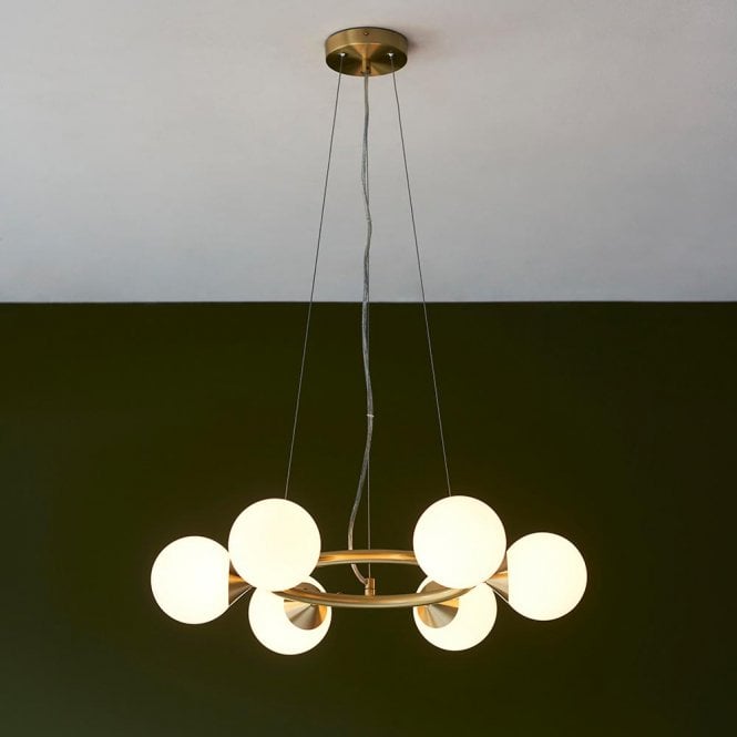 Aspire Lighting Eve Satin Brass Pendant C/W Gloss White Shades