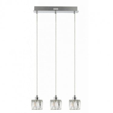 Aurora Crystal 3 Light Polished Chrome Pendant Bar
