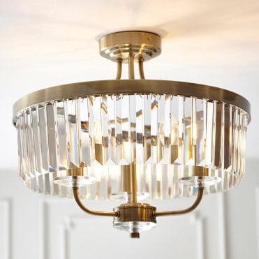 Carol 3 Light Antique Brass Semi Flush