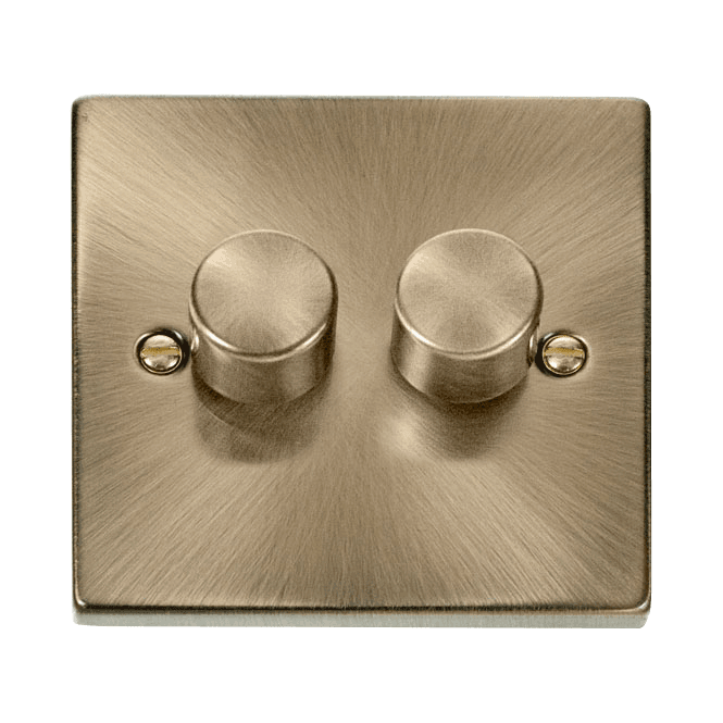 Click Scolmore Antique Brass 2 Gang 2 Way Dimmer Switch