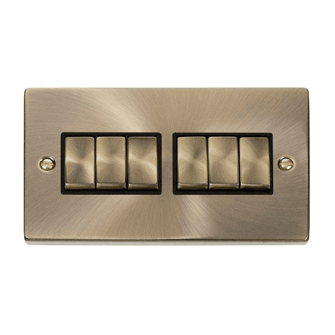 Click Scolmore Antique Brass 6 Gang 2 Way Switch