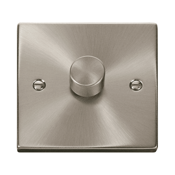 Click Scolmore Satin Chrome 1 Gang 2 Way Dimmer Switch