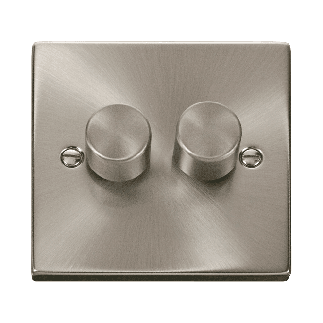 Click Scolmore Satin Chrome 2 Gang 2 Way Dimmer Switch