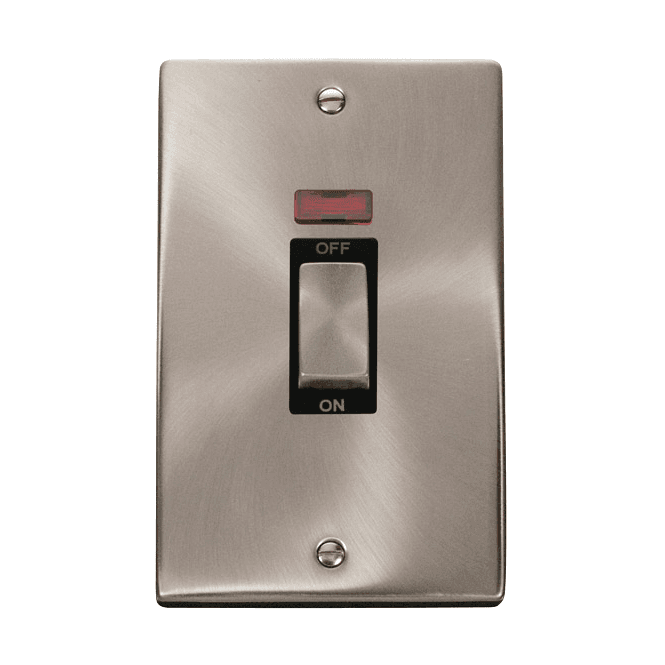 Click Scolmore Satin Chrome 2 Gang Vertical Switch with Neon