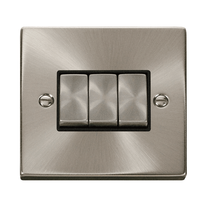Click Scolmore Satin Chrome 3 Gang 2 Way Switch