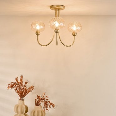 Cognac Satin Gold & Champagne Semi Flush