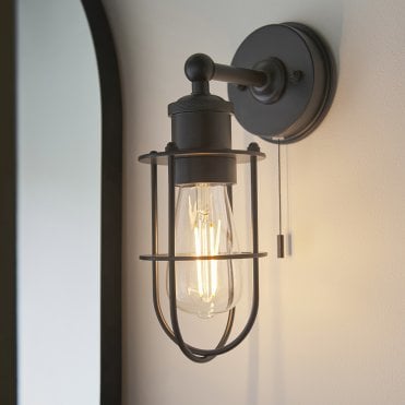 Crew Industrial Style Wall Light Caged in Black