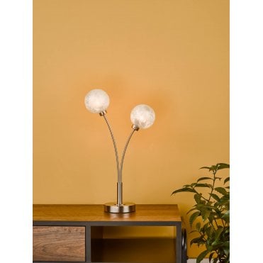 Avari 2 Light Table Lamp Satin Brass Glass