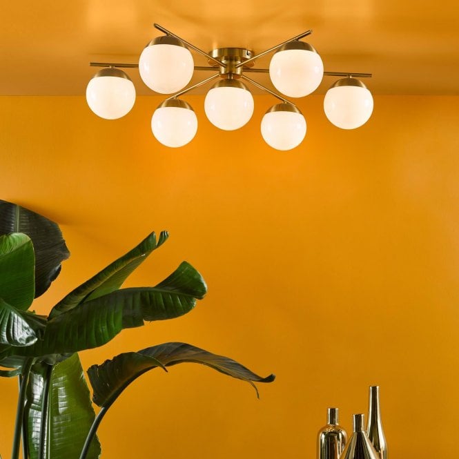 där lighting Bombazine 7 Light Semi Flush Fitting