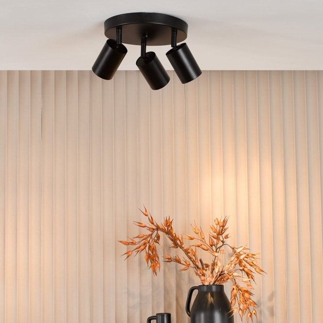 där lighting Cawley 3 Light Matt Black Spotlight