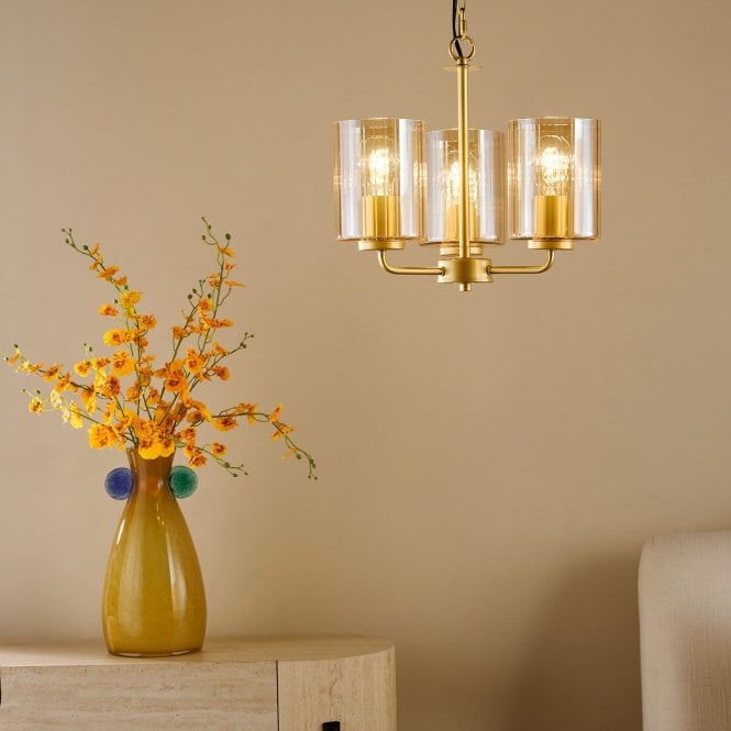 där lighting Daylin Satin Gold & Amber Glass Pendant