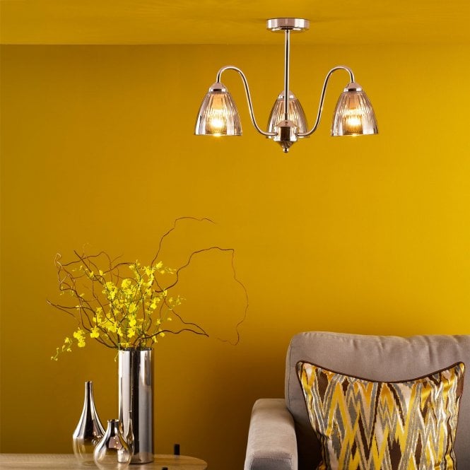 där lighting Glynis Polished Nickel Semi Flush Fitting
