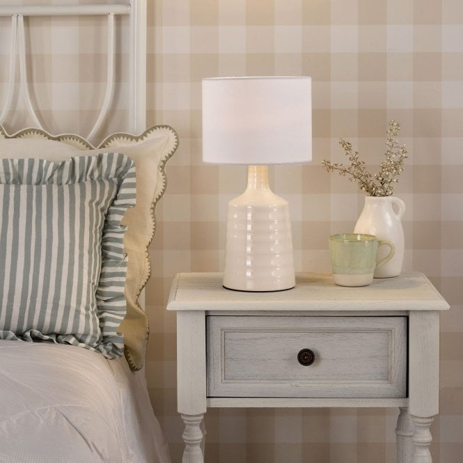 där lighting Inci Twin Pack Cream Table Lamp C/W Shade
