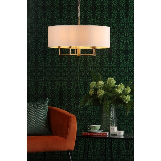 där lighting Jamelia Antique Brass & Taupe Pendant