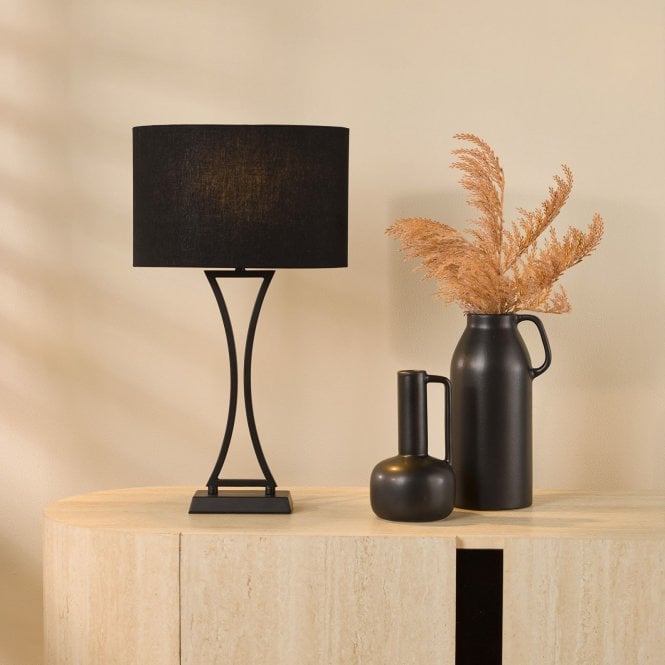 där lighting Oporto Matt Black Table Lamp C/W Shade