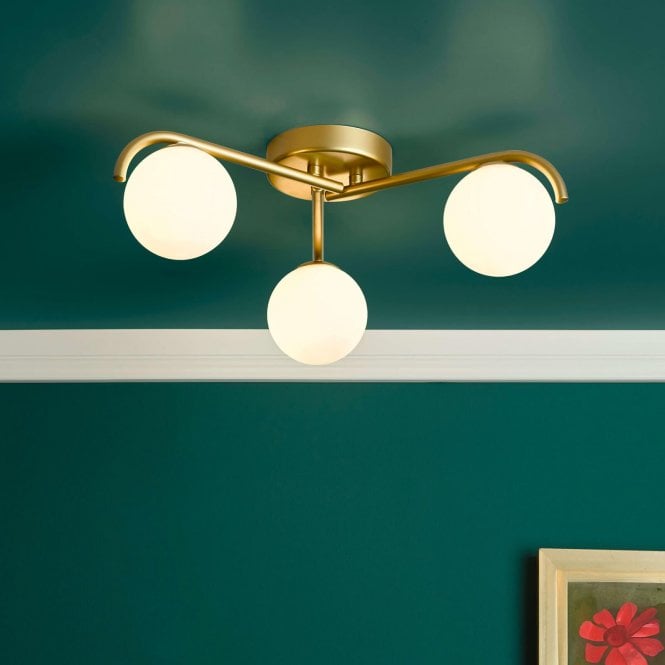 där lighting Orlena Satin Gold & Opal Glass Flush Fitting