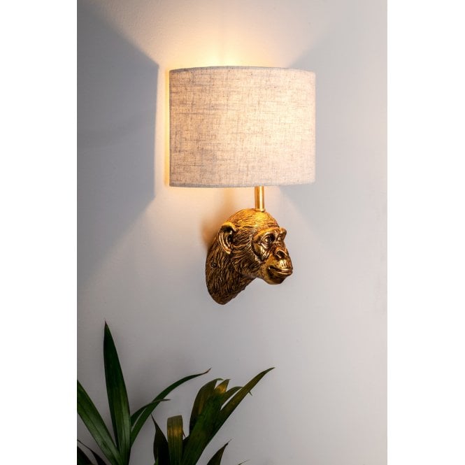 där lighting Raul Monkey Wall Light Gold C/W Natural Linen Shade
