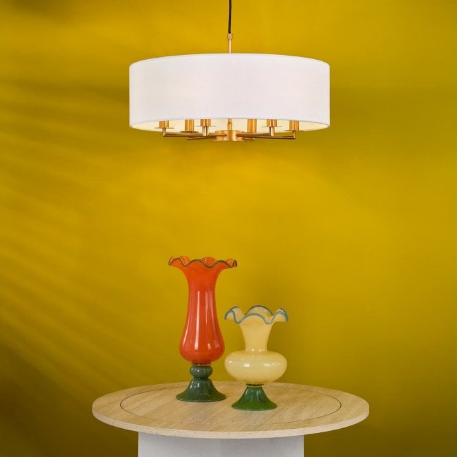 där lighting Tyler 6 Light Bronze Pendant C/W White Drum Shade