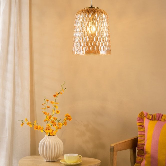där lighting Varius Brass & Amber Glass Pendant