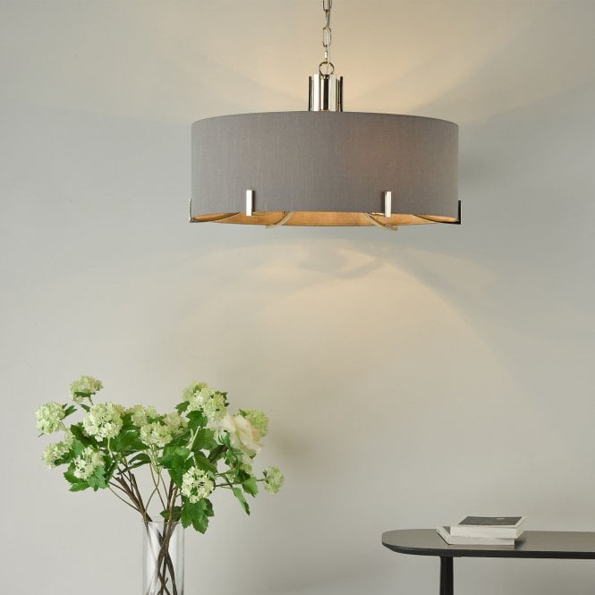 där lighting Veyron 6 Light Pendant Polished Nickel With Grey Shade