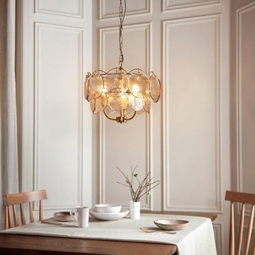 Elish Champagne Glass & Brass Ceiling Pendant