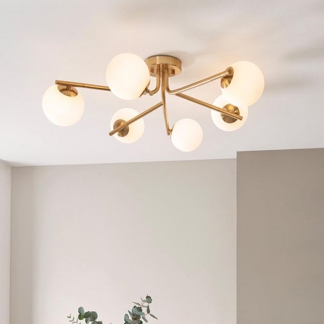 Endon Lighting Aaron 6 Light Semi Flush Brass Fitting