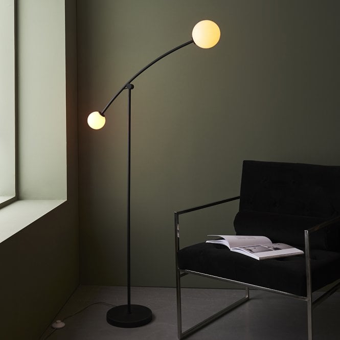 Endon Lighting Black Floor Lamp with 2 Opal Shades
