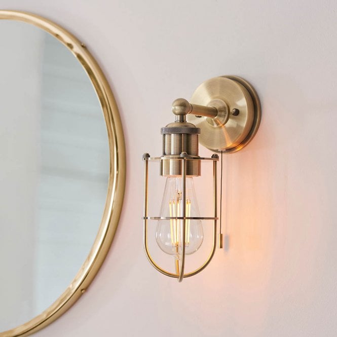 Endon Lighting Crew Antique Brass Cage Wall Light