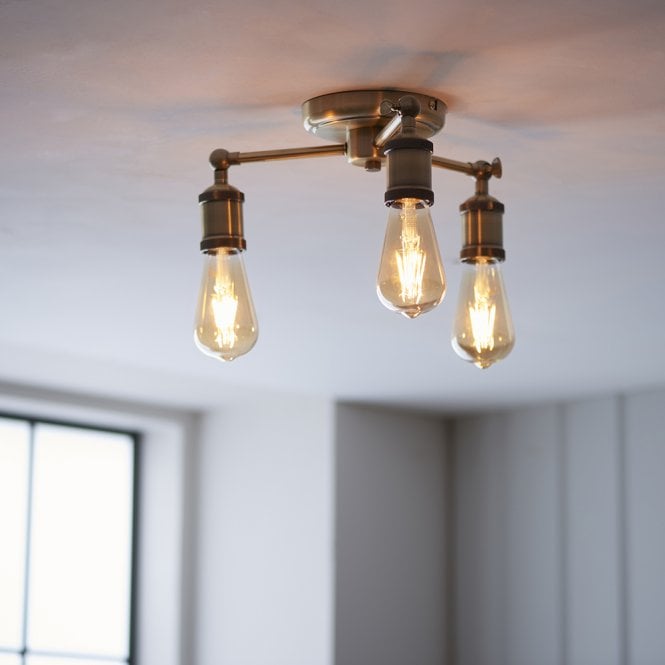 Endon Lighting Hal Antique Brass Semi Flush
