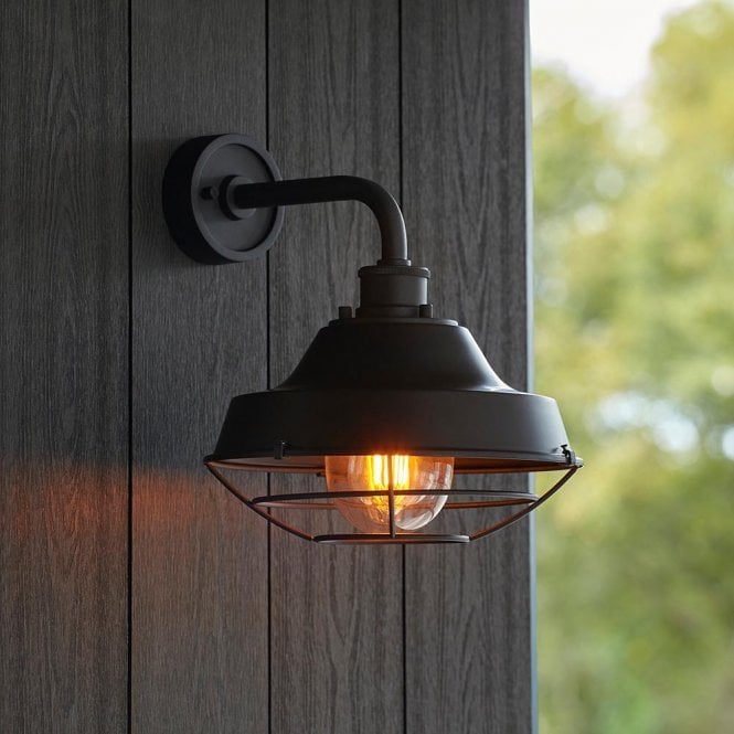 Endon Lighting Lloyd Caged Black Outdoor Wall Light IP44