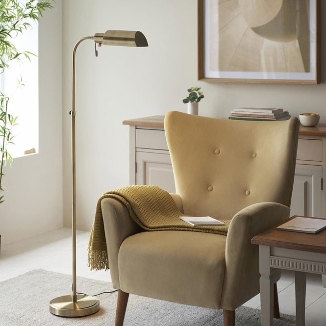 Endon Lighting Pharmacy Antique Brass Floor Lamp with Brass Shade