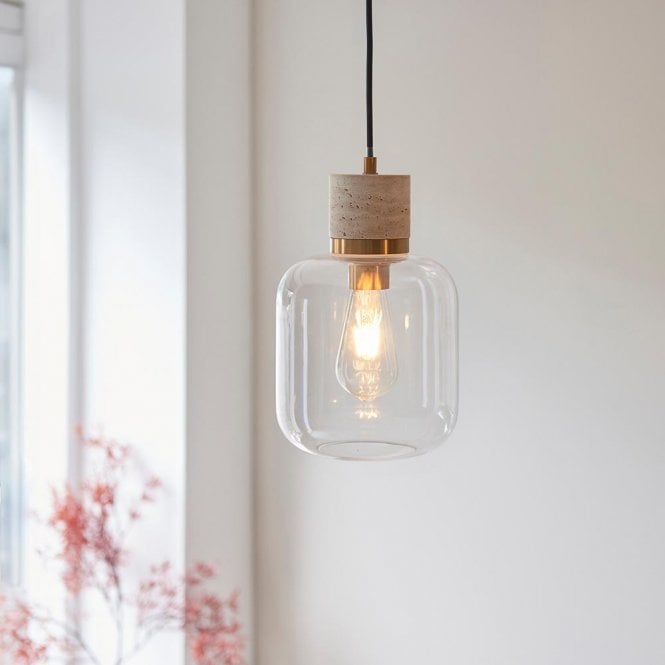 Endon Lighting Travi Natural Travertime Stone Pendant