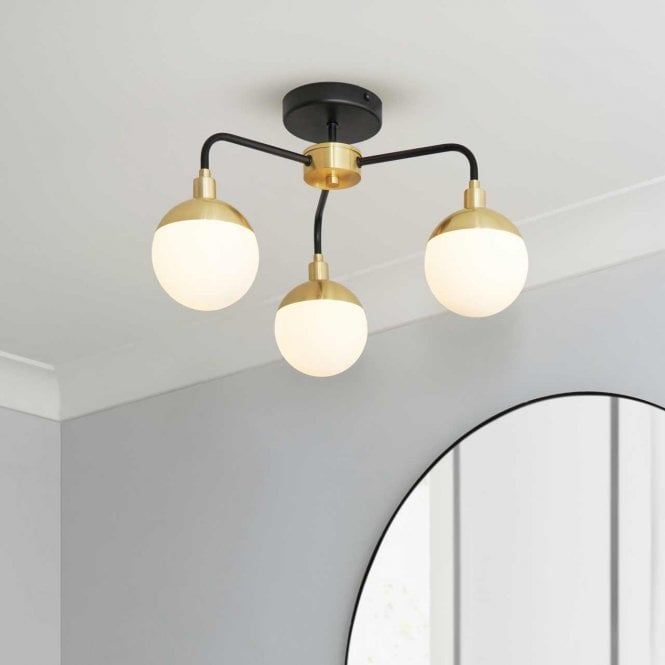 Forum Lighting Lilli Black & Satin Brass Semi Flush Fitting