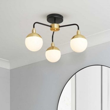 Lilli Black & Satin Brass Semi Flush Fitting