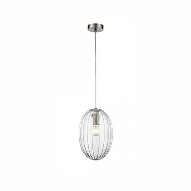 franklite Almond Satin Nickel Pendant with Ribbed Glass