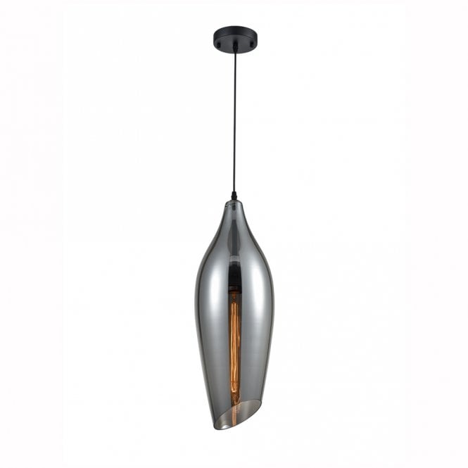 franklite Taper Pendant in Matt Black & Glass 200mm