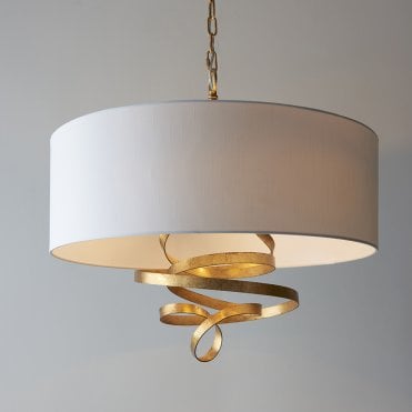Jane Gold Ribbon Pendant C/W Ivory Shade