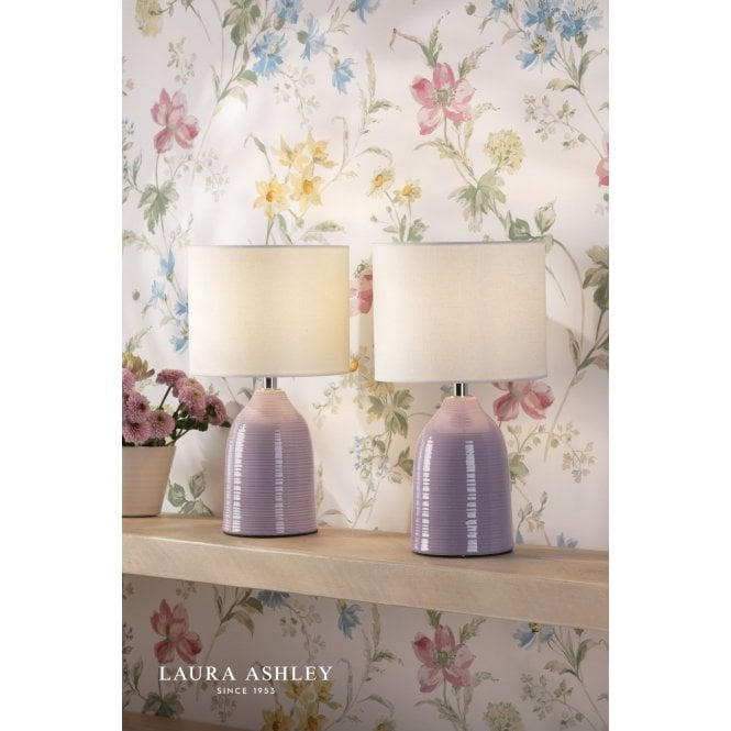 Laura Ashley Penny Twin Pack Purple Ceramic Table Lamp C/W Shades
