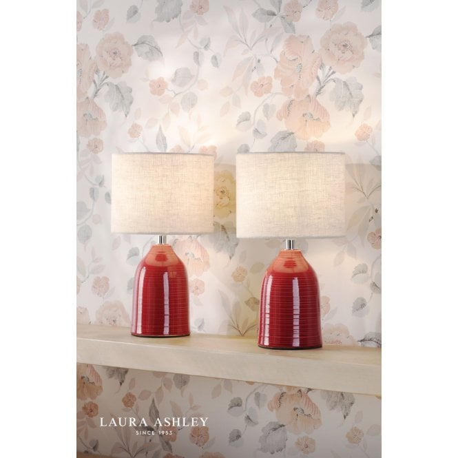 Laura Ashley Penny Twin Pack Red Ceramic Table Lamp C/W Shades