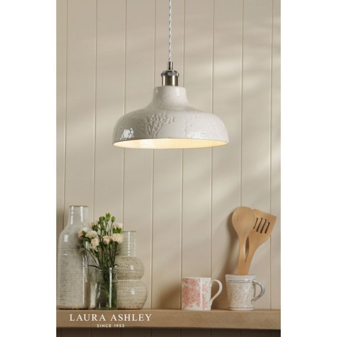Laura Ashley Pussywillow White Ceramic Pendant