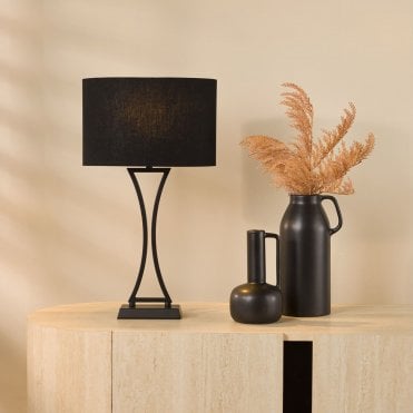 Oporto Matt Black Table Lamp C/W Shade