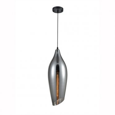 Taper Pendant in Matt Black & Glass 200mm